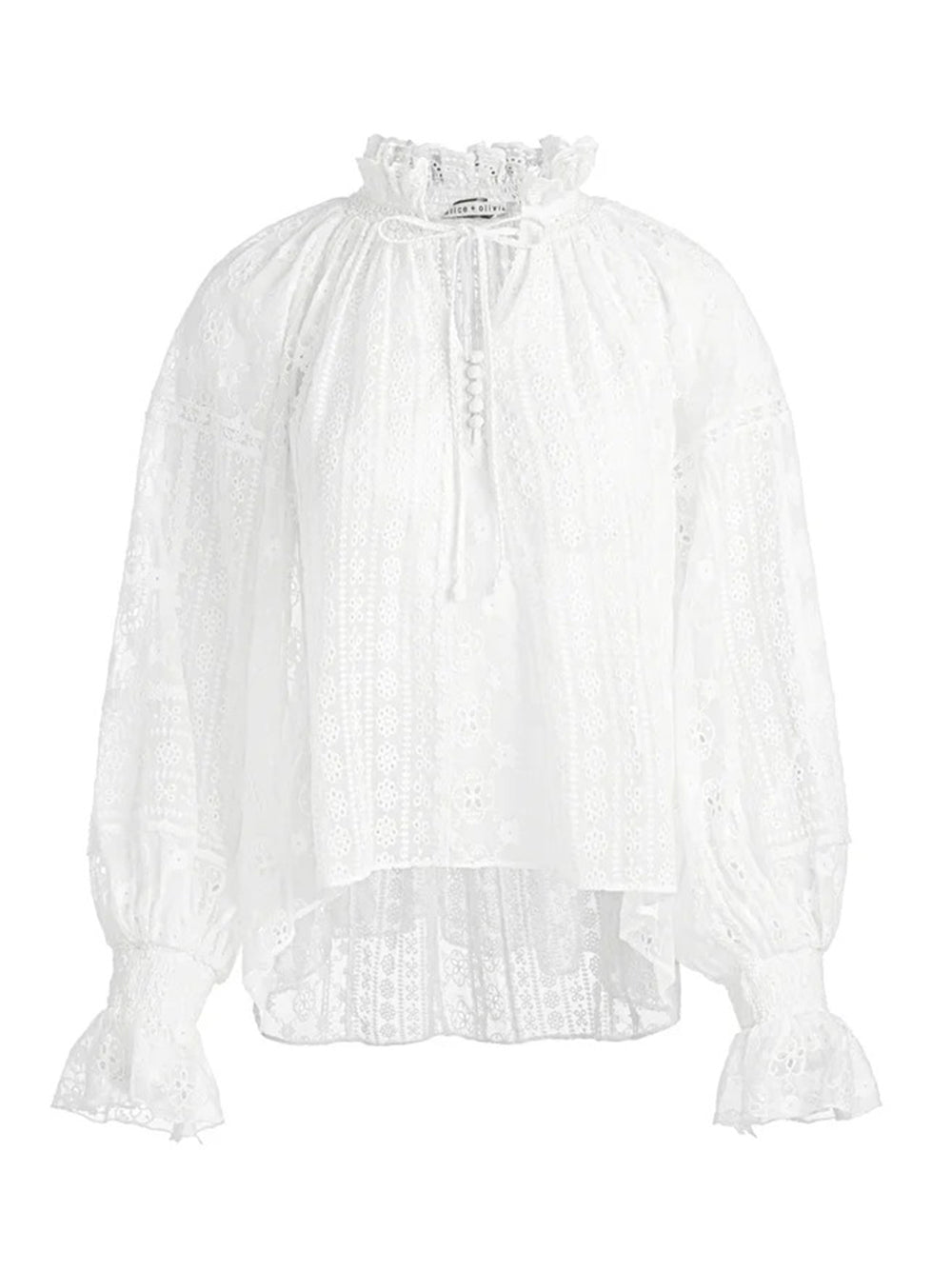 Alice + Olivia Norah Eyelet Peasant Blouse in Off-White