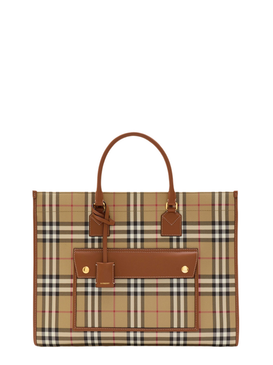 Burberry Medium Freya Tote in Archive Beige/Briar Brown