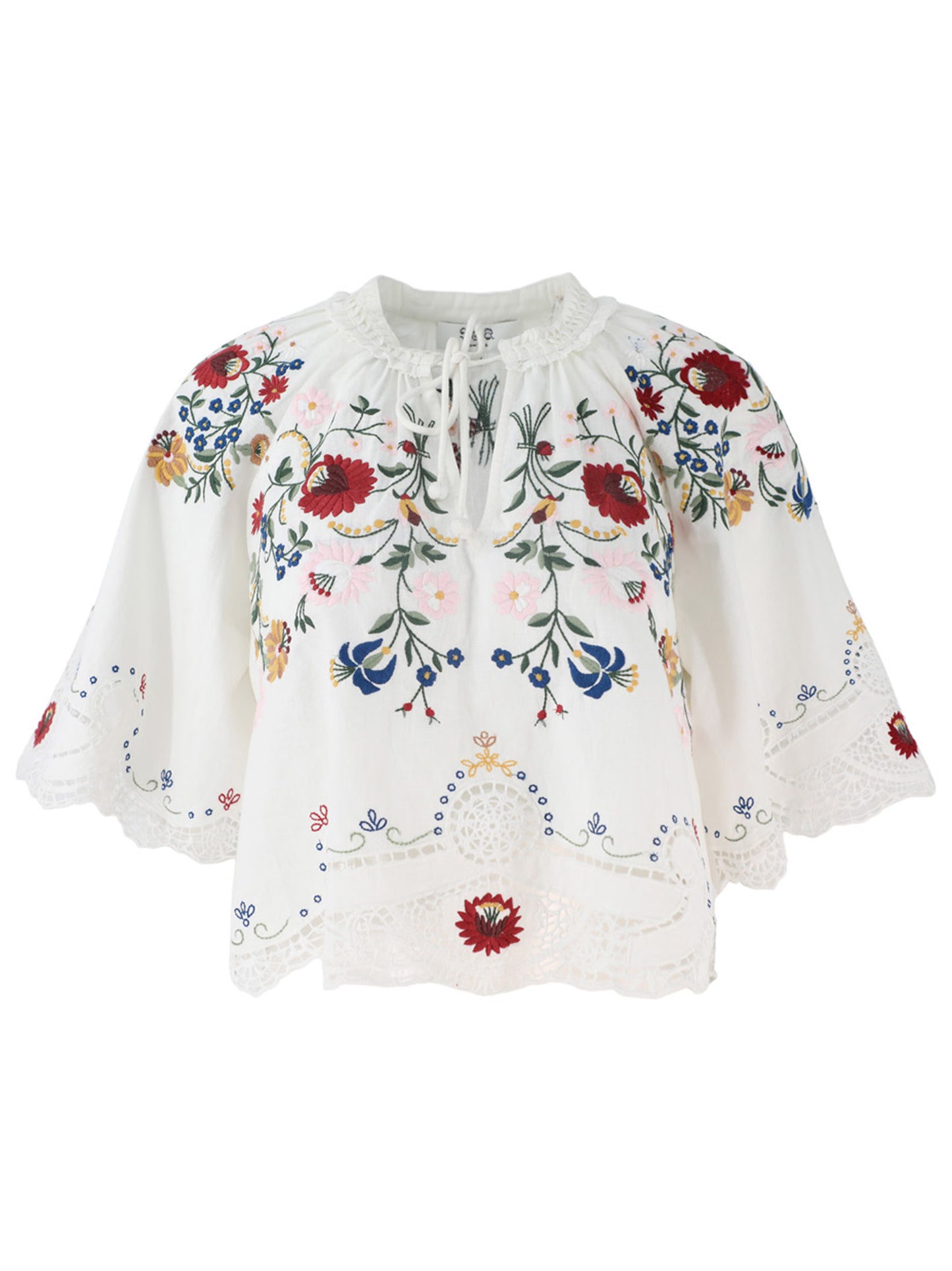 Sea Celia Embroidery Short Sleeve Top in Cream
