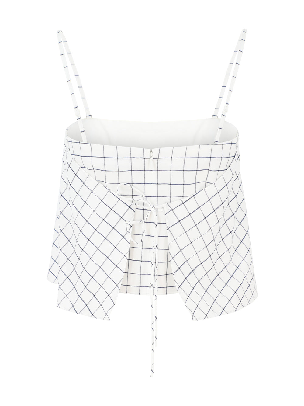Vince Trellis Plaid Strapless Tie Back Top in Off White/Navy