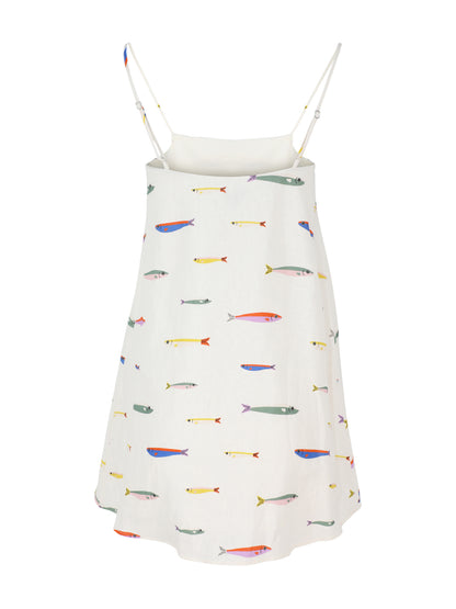 Staud Laura Linen Mini Dress in Pop Sardines Ivory