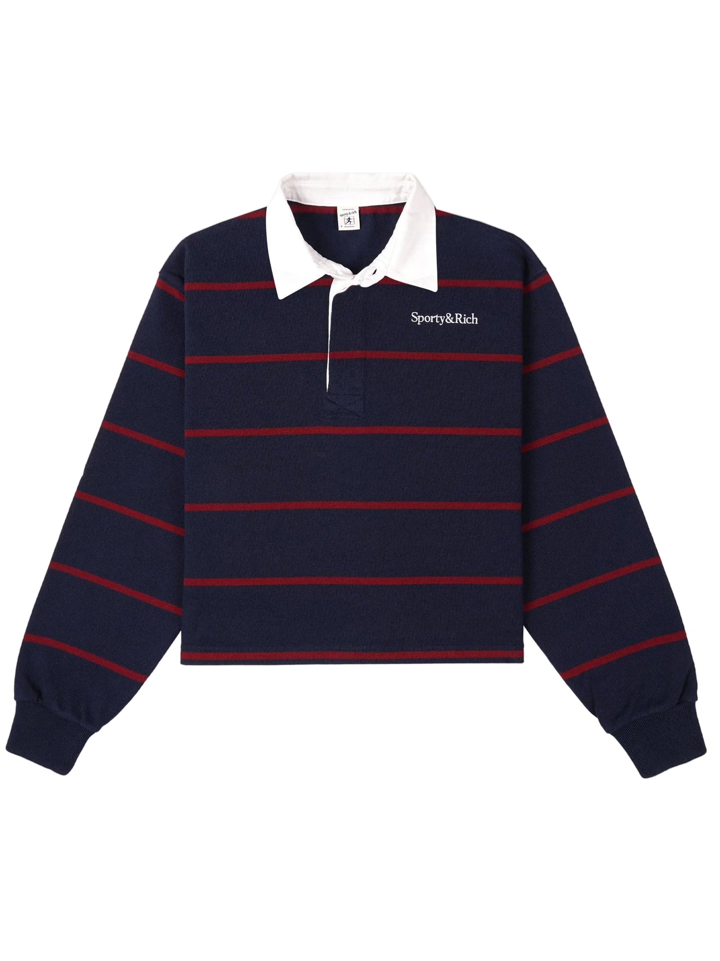 Sporty & Rich Serif Logo Rugby Polo in Dark Navy/White/Merlot