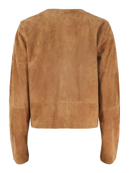 Vince Collarless Cropped Suede Jacket in Camarillo