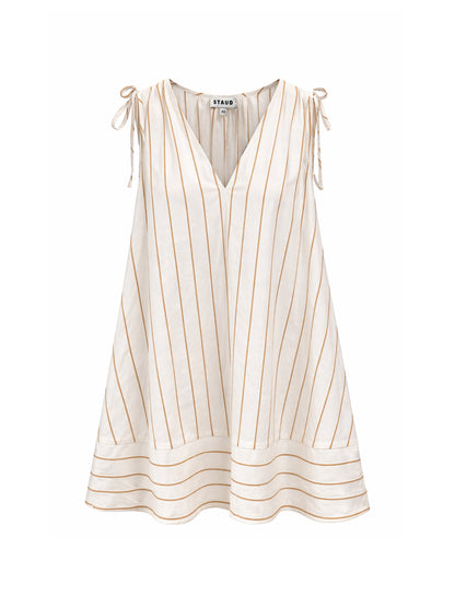 Staud Elena Dress Ecru in Navy Stripe
