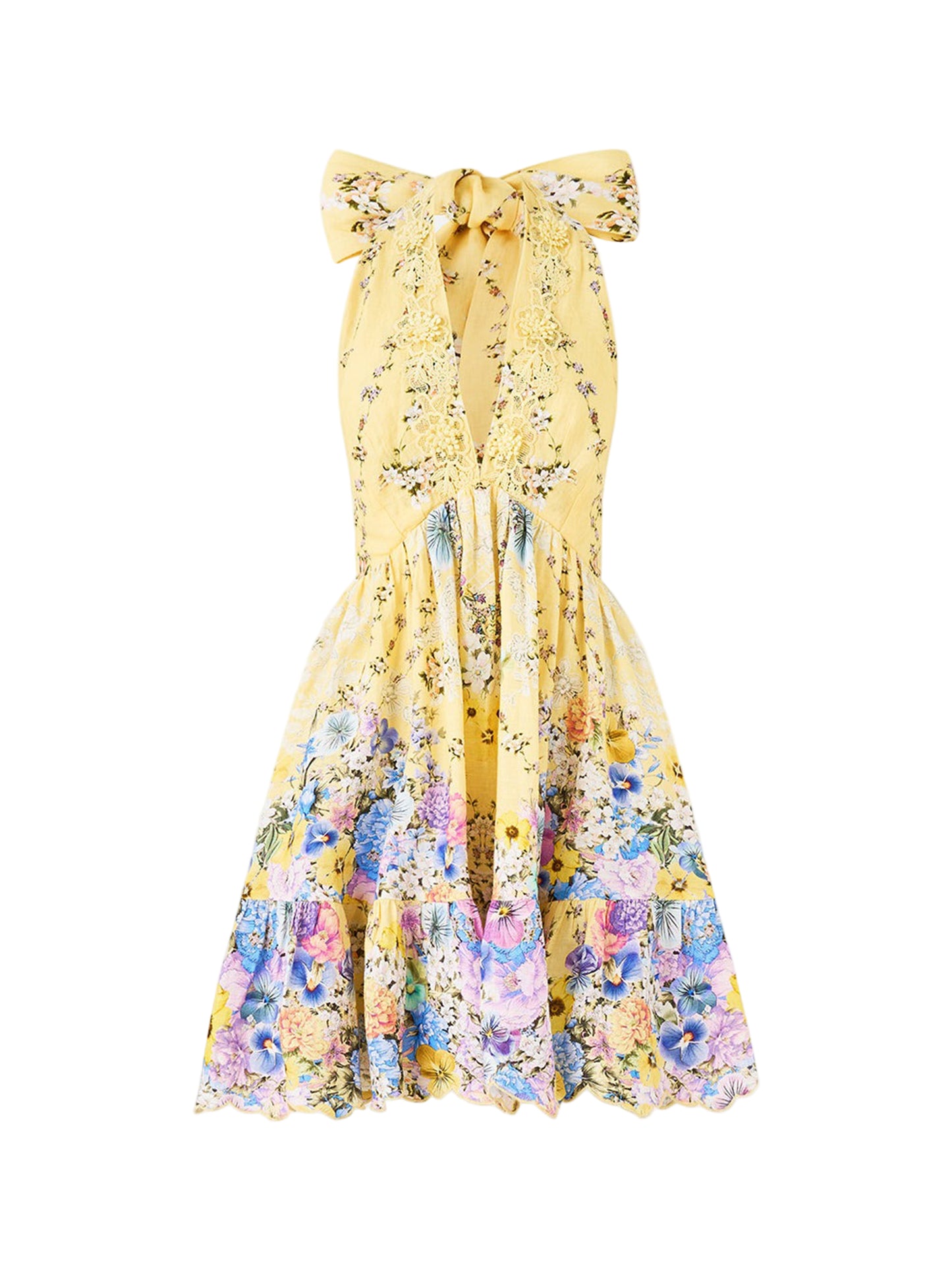 Camilla Ruffle Hem Halter Short Dress in Darling Buds