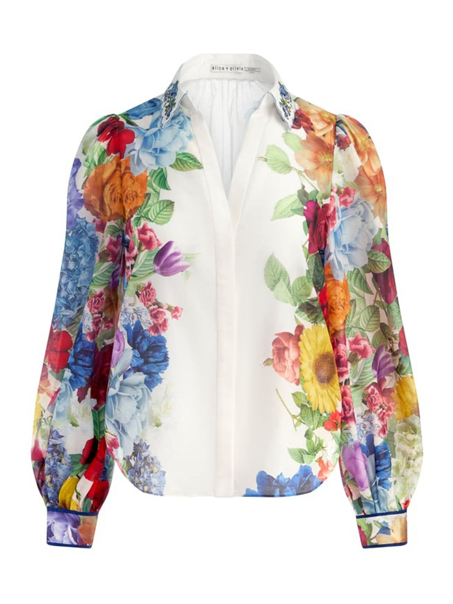 Alice + Olivia Roanne Button Down Blouse in Garden Brunch Off-White
