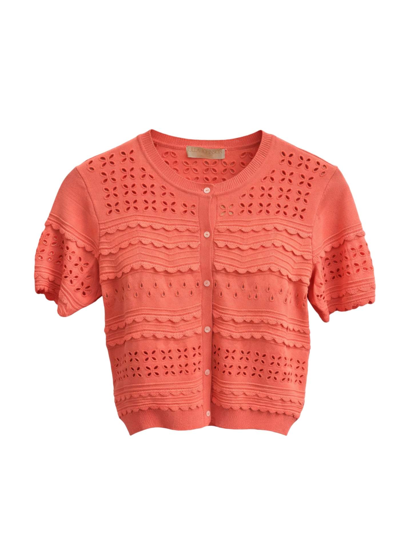 Ulla Johnson Abriana Eyelet Knit Cardigan in Coral Peony