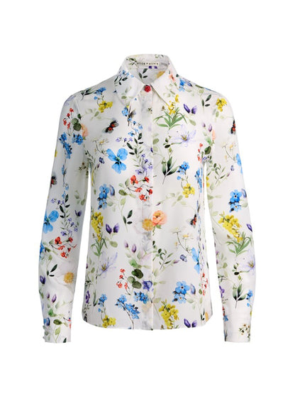 Alice + Olivia Willa Silk Blouse in Twisting Vines Off White