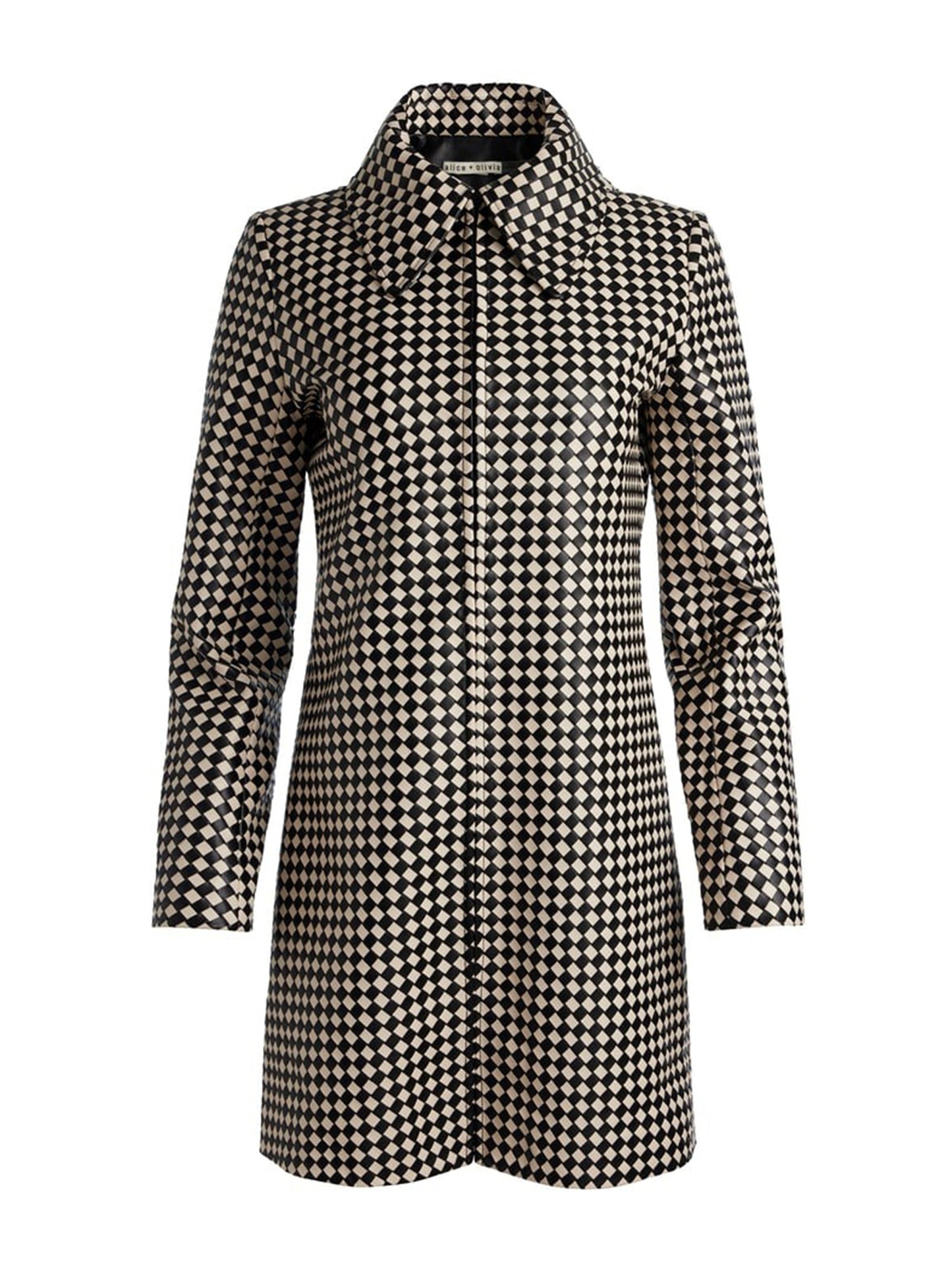 Alice + Olivia Logan Woven Vegan Leather Coat in Black/Biscotti
