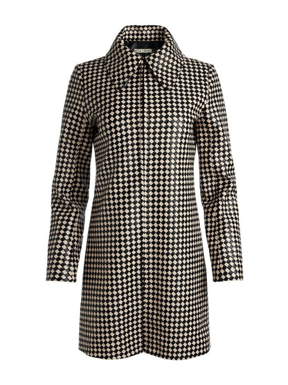 Alice + Olivia Logan Woven Vegan Leather Coat in Black/Biscotti
