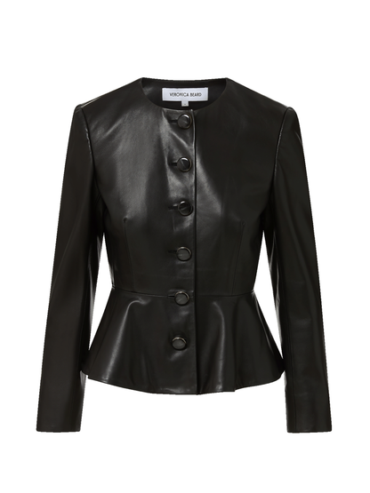 Veronica Beard Quinn Leather Peplum Jacket in Black