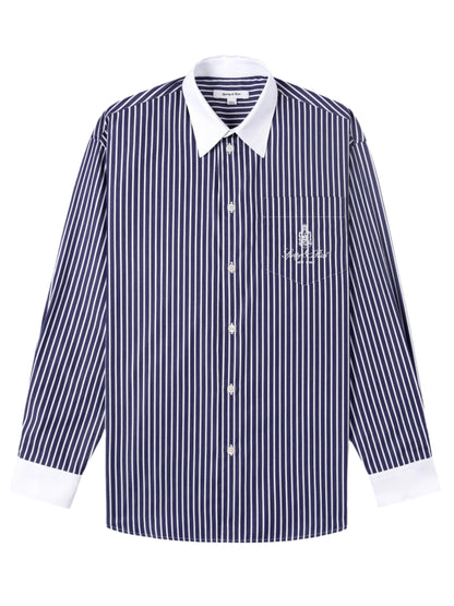 Sporty & Rich Vendome Oversized Shirt in Blue Striped