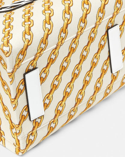 Versace Chain Stripes La Medusa Large Tote Bag in Porcelain White/Multi/Gold