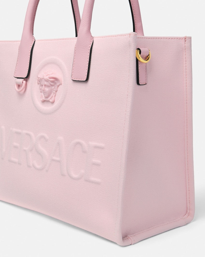 Versace La Medusa Small Canvas Tote in Pink