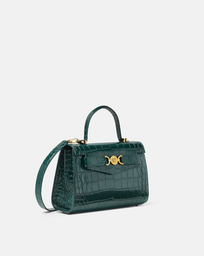 Versace Medium Medusa '95 Croc-Effect Top-Handle in Dark Emerald