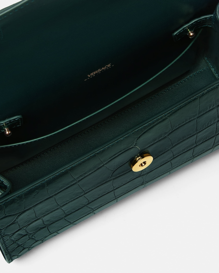 Versace Medium Medusa '95 Croc-Effect Top-Handle in Dark Emerald