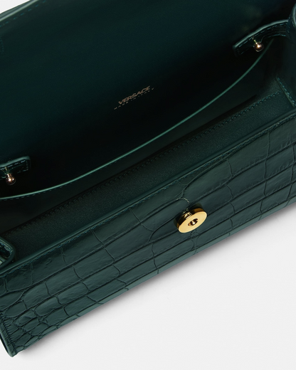 Versace Medium Medusa '95 Croc-Effect Top-Handle in Dark Emerald