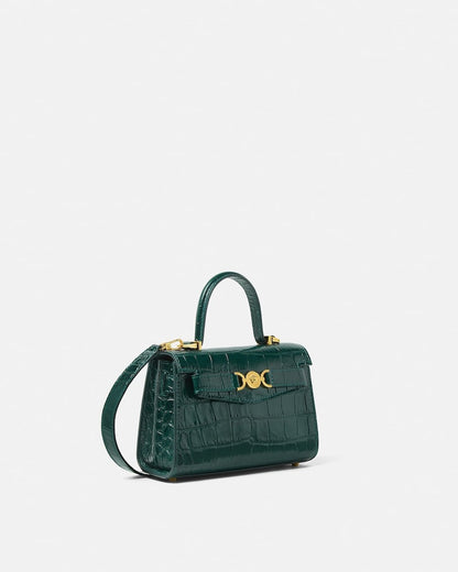 Versace Small  Medusa '95 Small Croc-Effect Top-Handle in Dark Emerald