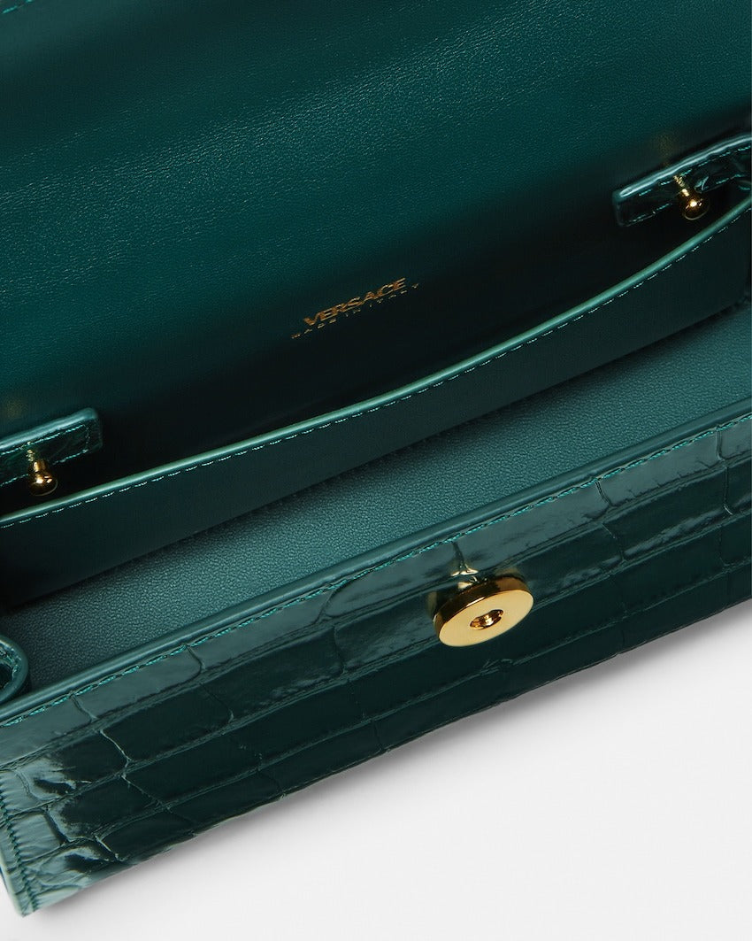 Versace Small  Medusa '95 Small Croc-Effect Top-Handle in Dark Emerald