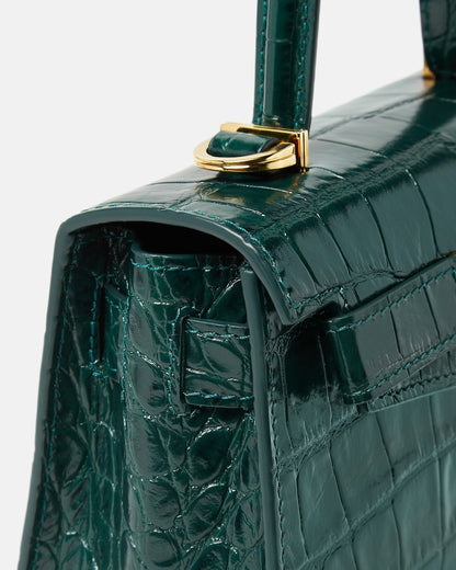 Versace Small  Medusa '95 Small Croc-Effect Top-Handle in Dark Emerald