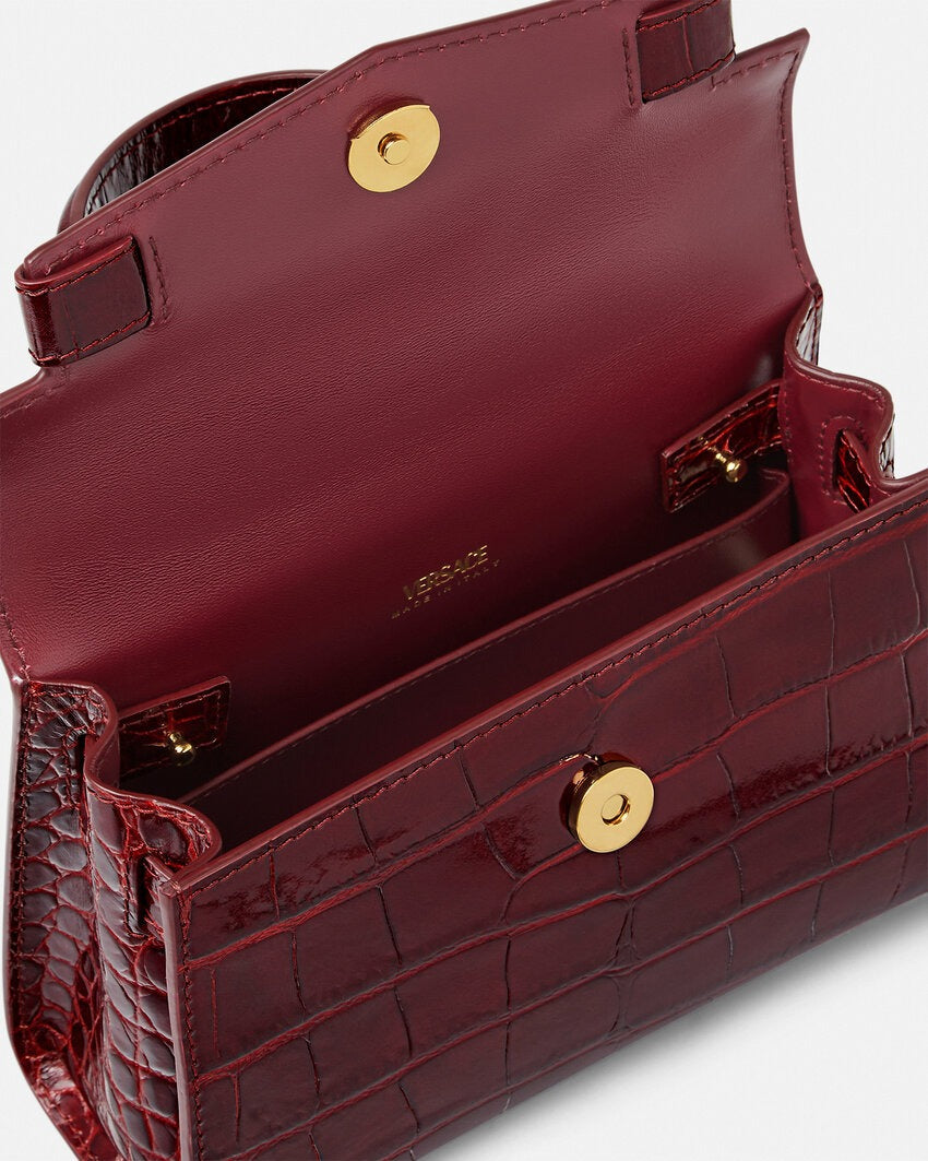 Versace Croc-Effect Medusa '95 Small Handbag in Burgundy