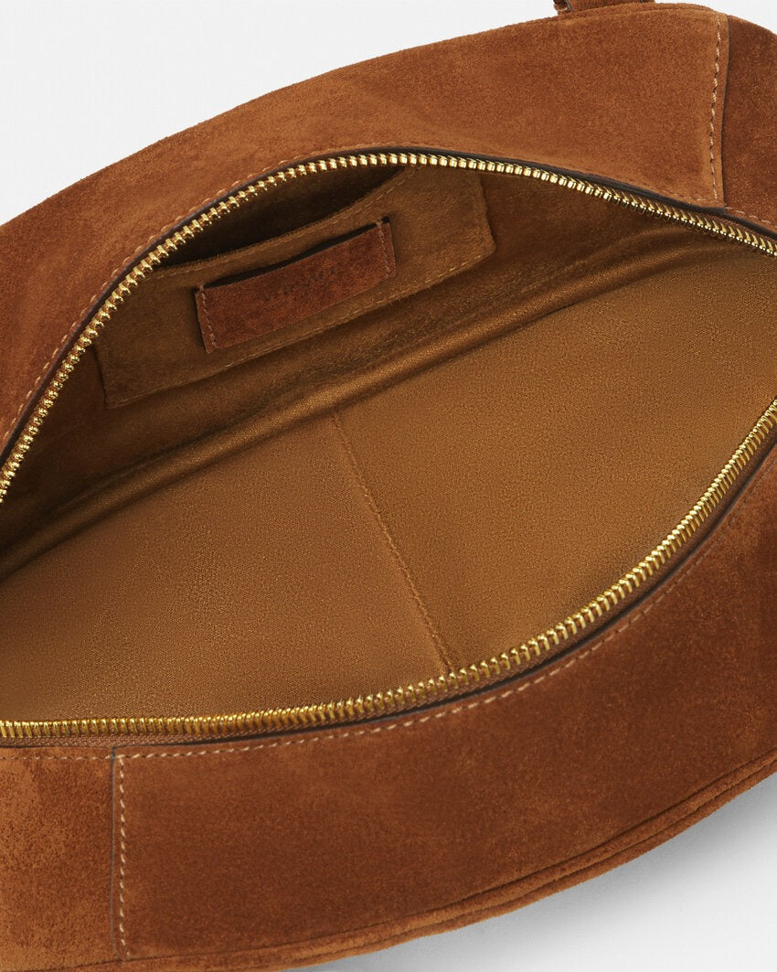 Versace Tag Suede Bowling Bag in Tobacco