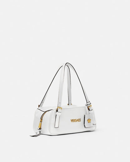Versace Tag Nappa Bowling Bag in White + Gold