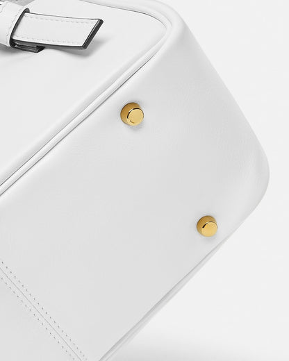Versace Tag Nappa Bowling Bag in White + Gold