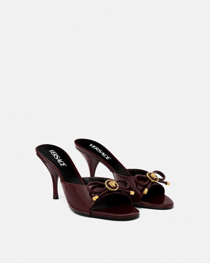 Versace Opera Bow Patent Mules 85 mm in Burgundy