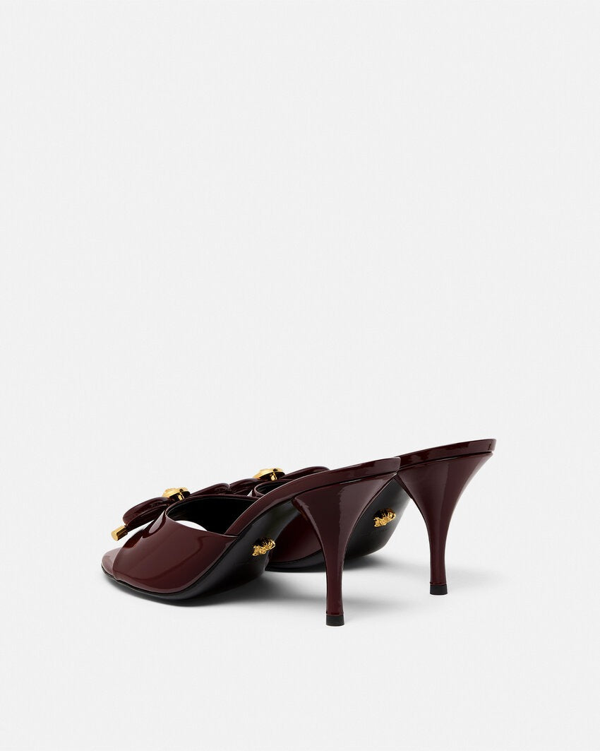 Versace Opera Bow Patent Mules 85 mm in Burgundy