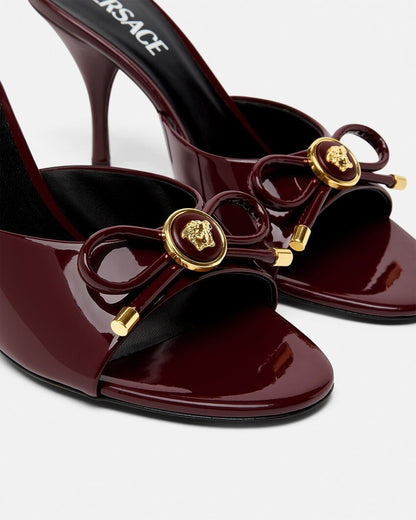 Versace Opera Bow Patent Mules 85 mm in Burgundy