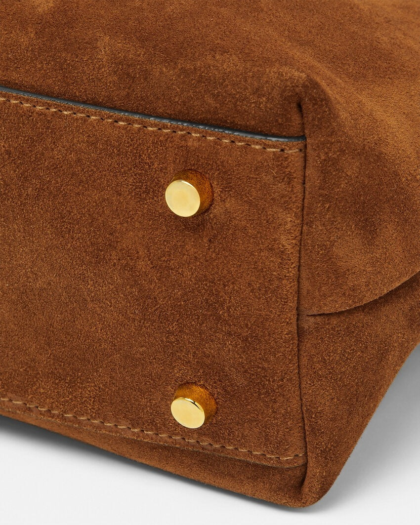 Versace Tag Suede Hobo Bag in Tobacco