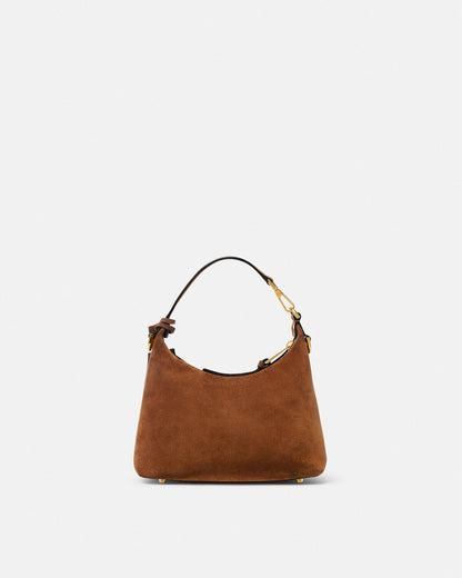 Versace Tag Suede Hobo Bag in Tobacco
