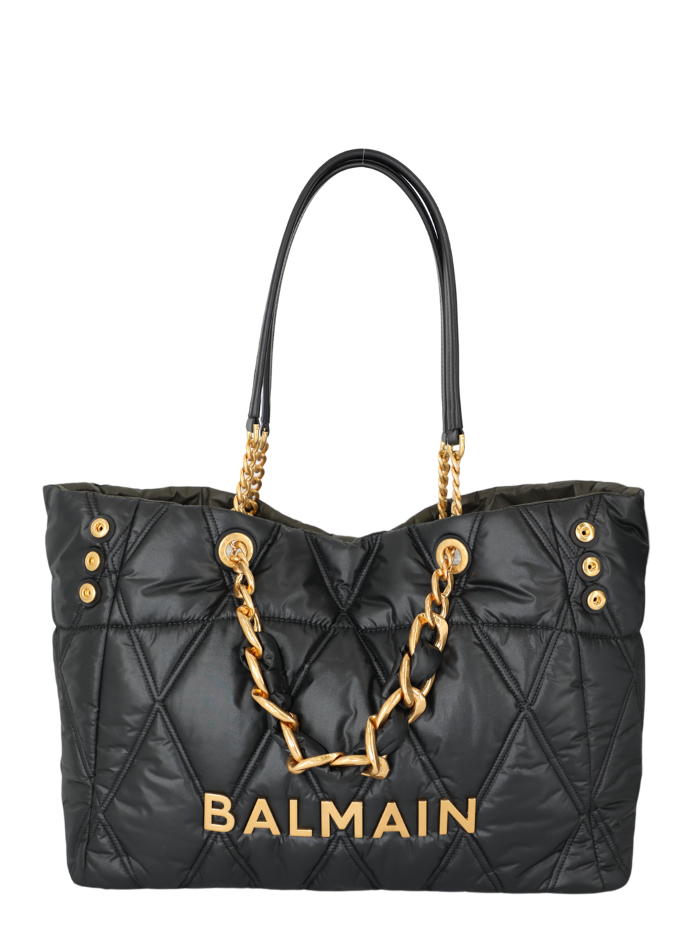 Balmain 1945 Soft Cabas-Grid Quilted Nylon Tote Bag in Noir