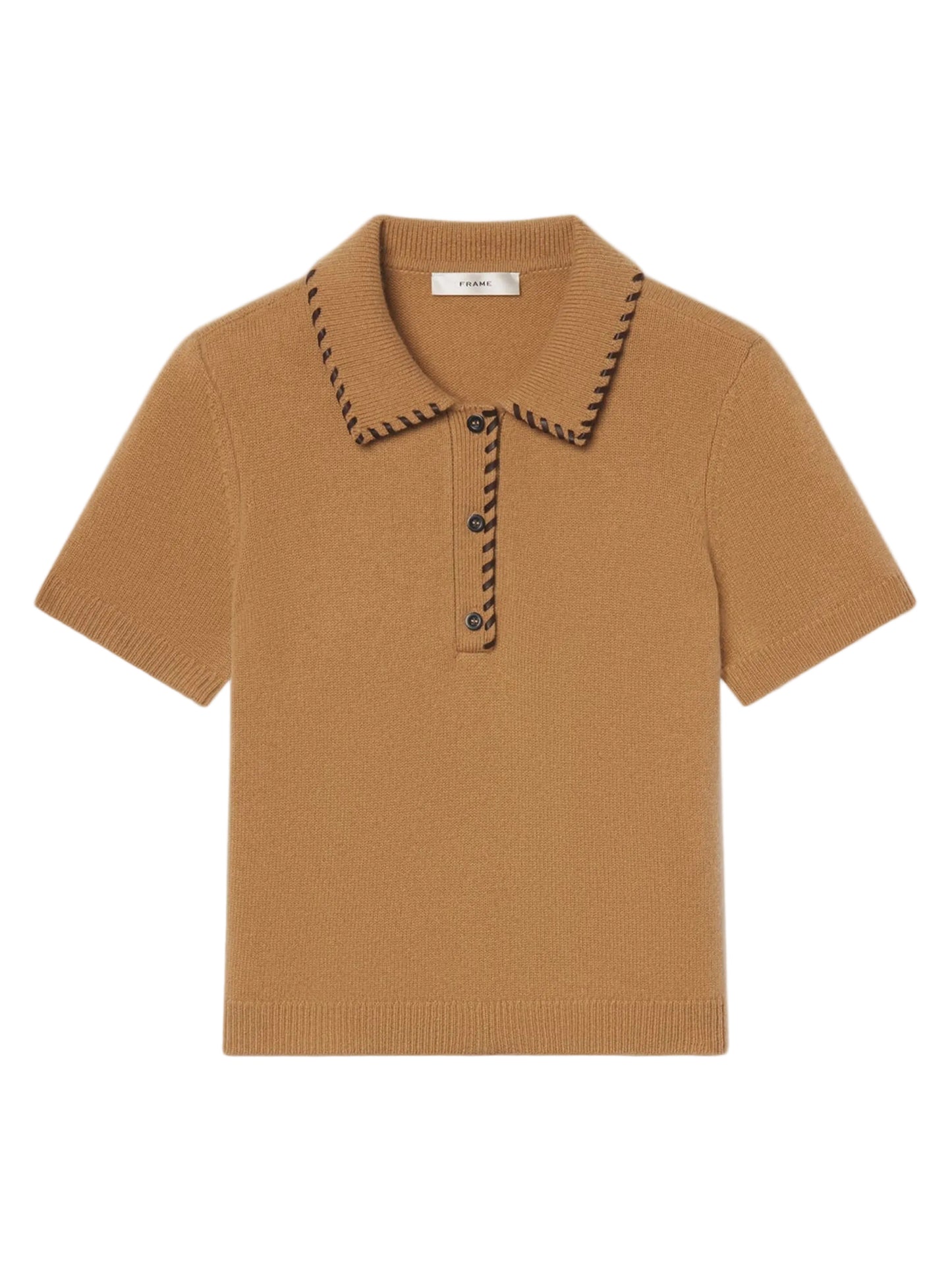 Frame Leather Stitch Polo in Camel