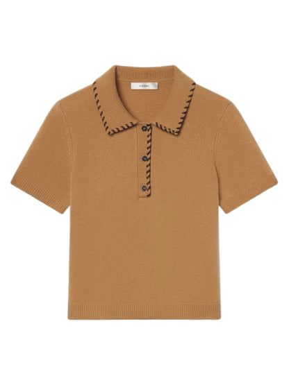 Frame Leather Stitch Polo in Camel