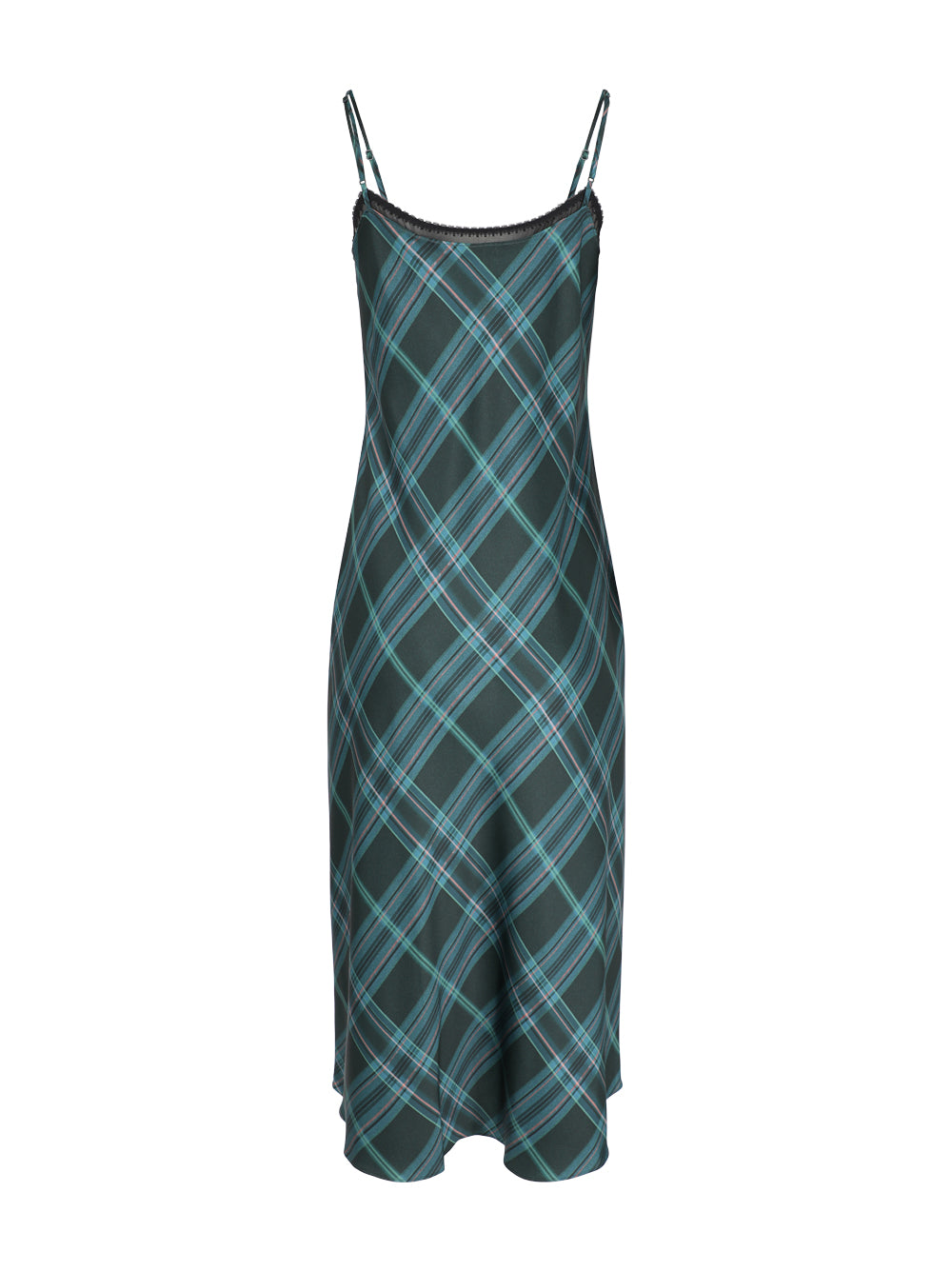 Vince Plaid Lace Trim Slip Dress in Jade Onyx