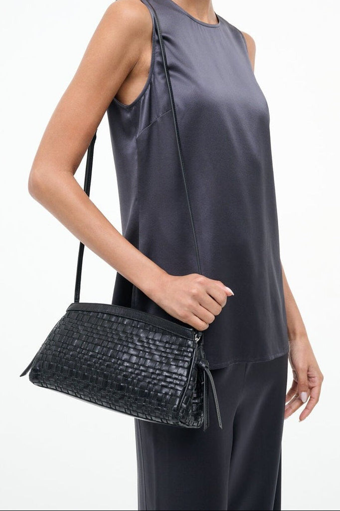 Staud Maude Convertible Clutch in Black Woven