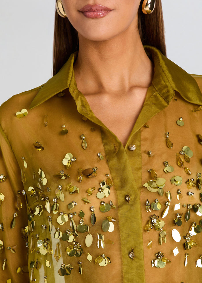 Retrofête Quilly Embroidered Blouse in Basil