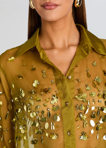Retrofête Quilly Embroidered Blouse in Basil