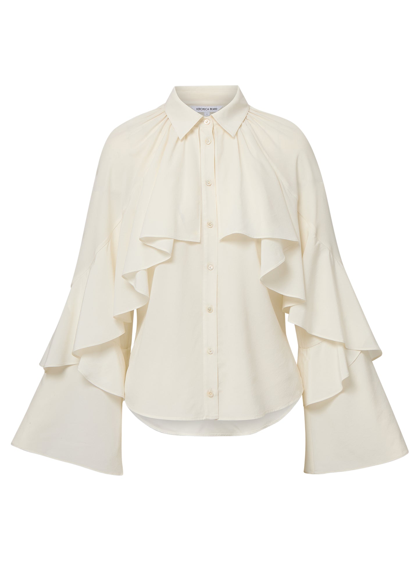 Veronica Beard Demaris Ruffled Button-Down Blouse in Dove