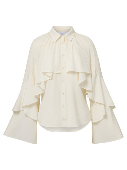 Veronica Beard Demaris Ruffled Button-Down Blouse in Dove