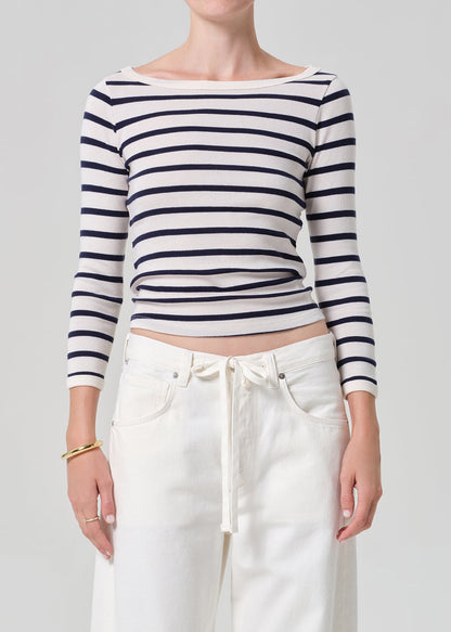 Citizens of Humanity Boat Neck Slim Tee in Azure Stripe