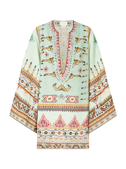 Camilla Deep V-Neck Hardware Short Kaftan in Legend Has It