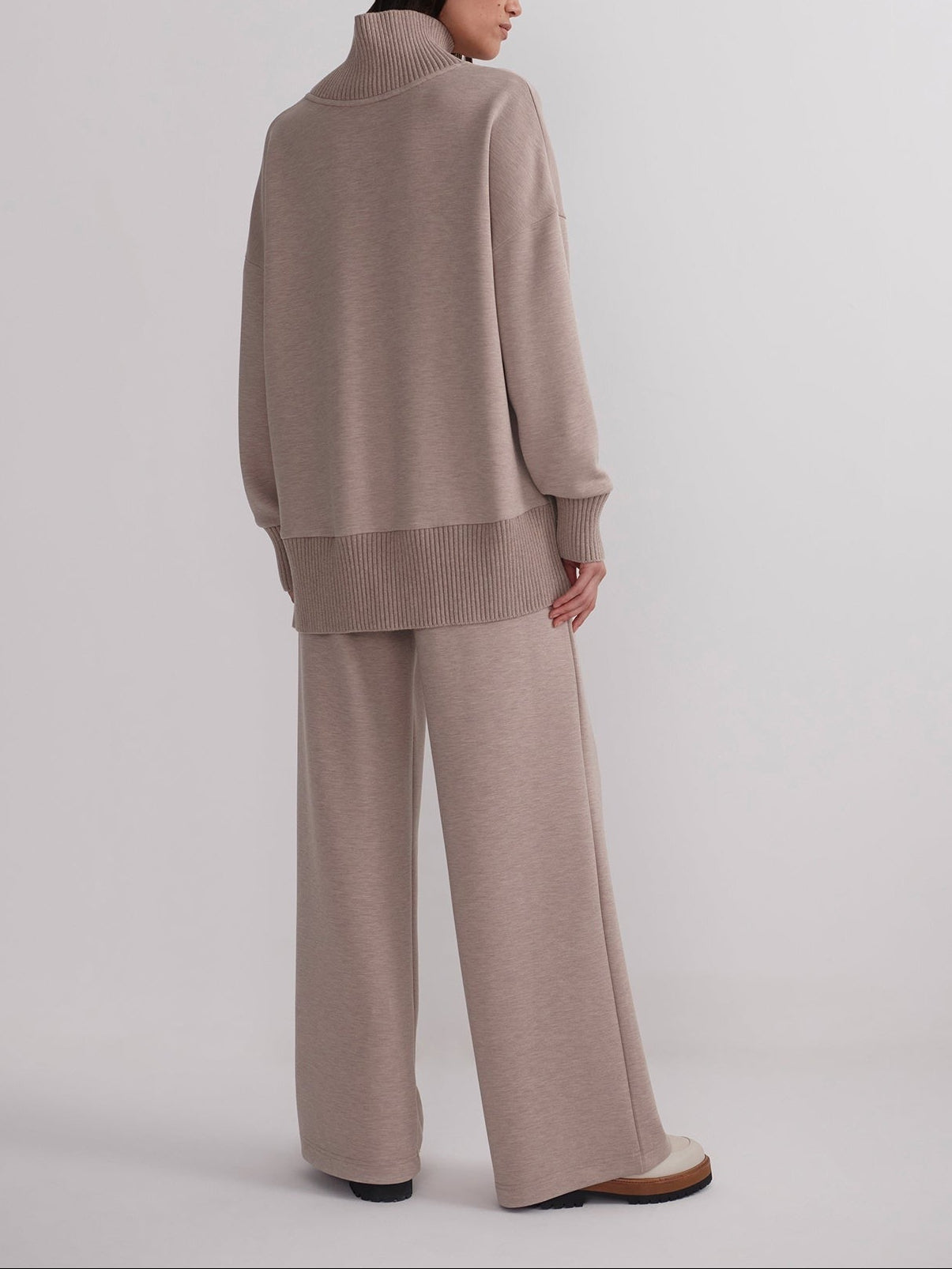 Varley Barker High Neck Sweat in Taupe Marl