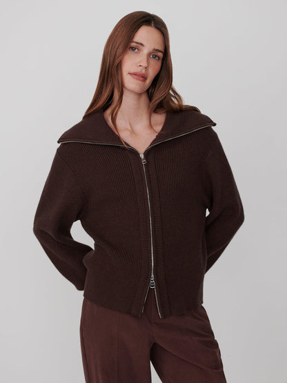 Varley Enrico Zip-Through Knit Jacket in Coffee Bean