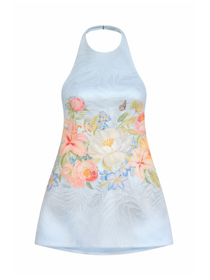 Retrofête Drexley Dress in Bleu Fleur Tropicale