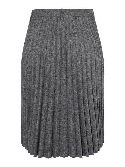 Vince Mid Rise Pleated Herringbone Midi Skirt in Charcoal