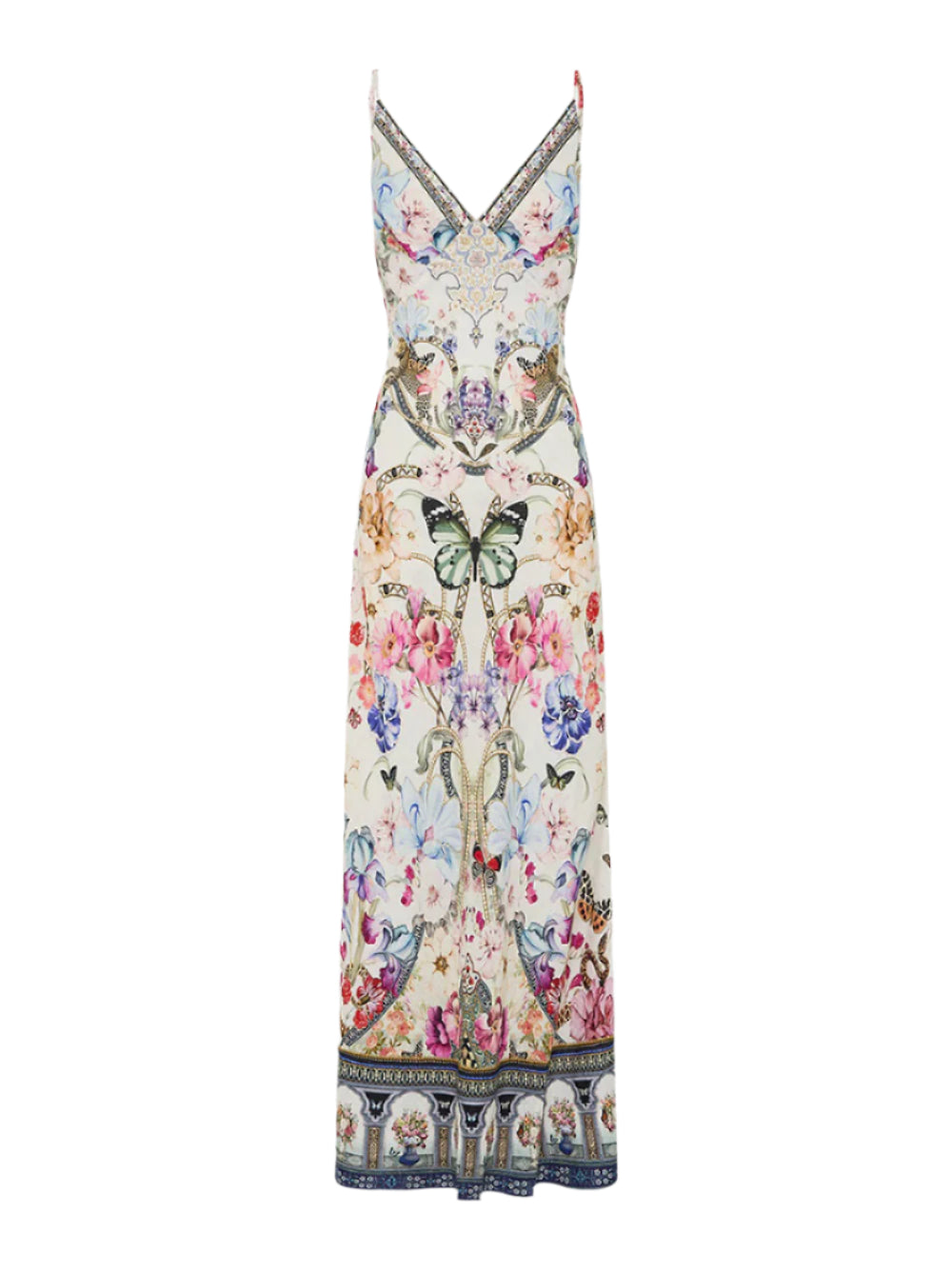 Camilla V-Neck Full Length Bias Slip Dress in Monserrate Magic