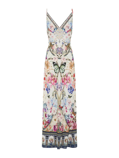 Camilla V-Neck Full Length Bias Slip Dress in Monserrate Magic